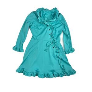 Vintage Union Made Ruffle Trim Turquoise Dress Woman’s ESTIMATED Medium